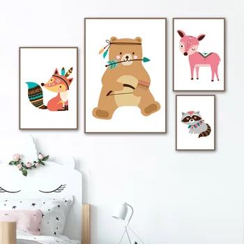 

Cartoon Canvas Painting Primitive Tribal Elements Cartoon Animal Decoration Painting Home Decoration Wall Poster Kids Room Decor