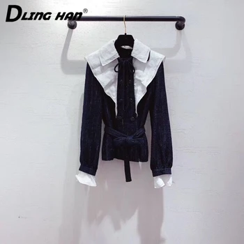 

LINGHAN High quality Patchwork Outwear Fashion Button Wild Double Breasted jacket + Silk lining Designer Early spring New