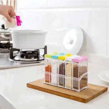 

6 In 1 Clear Seasoning Jar Spice Pots Seasoning Storage Container Kitchen Accessories