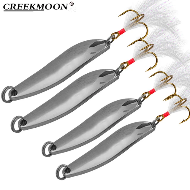 10Pcs Metal Fishing Lure Spoon Sequins Spinner with Feather Treble Hook  Hard Bait Sea Lake Lure