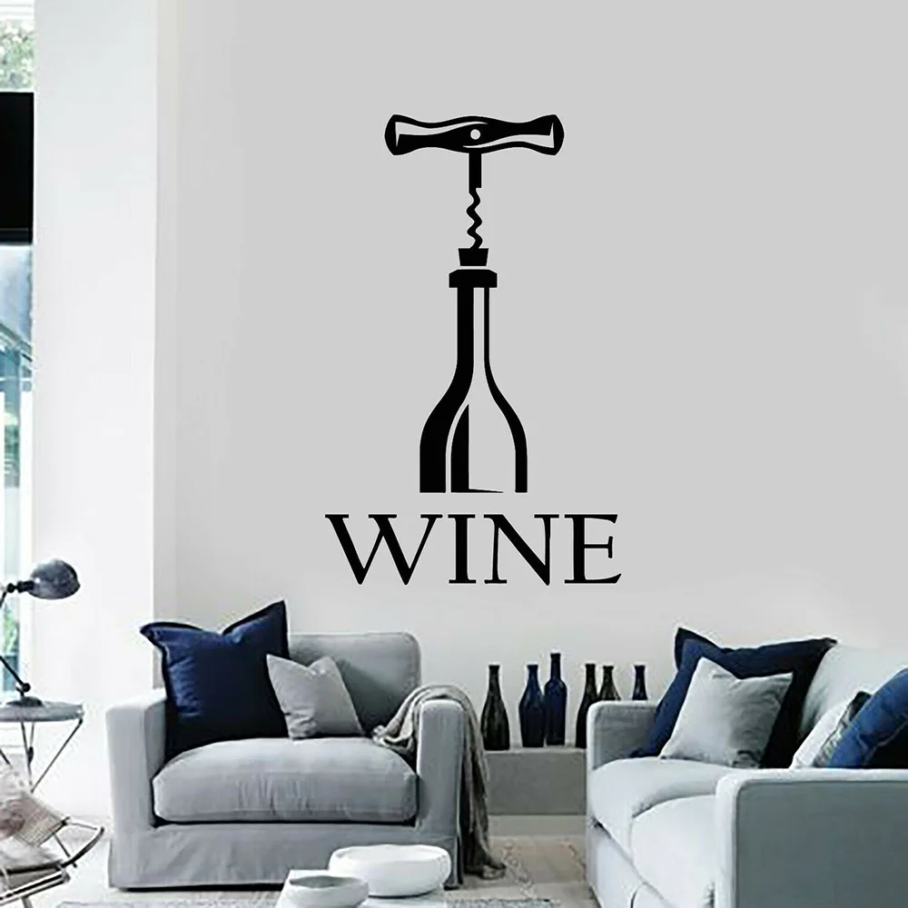 Bar Wine Wall Stickers Corkscrew Alcohol Bottle Opener Vinyl Wall Decal
