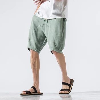 

2020 New Summer Men Linen Cotton Shorts Breathable Beach Shorts Casual Male Short Pants