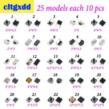 

cltgxdd 250PCS Car Remote Control Key Touch Switches Buttons Touch key Component Package Micro Switch , 25 Models each 10 pcs