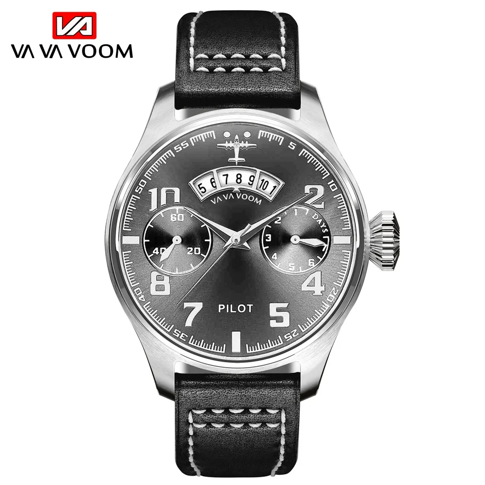 Airplane Sports Military Blue Dial Pilot Calendar Men Wristwatch Chronograph Fashion Casual Brand Army Brown Leather Watches 