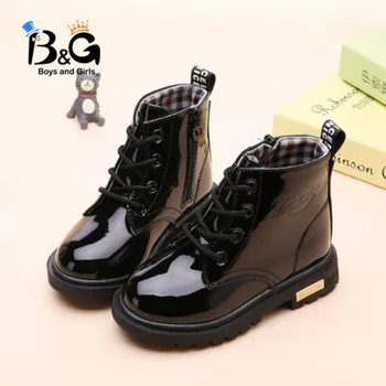 

B&G Kid's boots Boys' leather boots children's single cashmere boots anti-slip girls' boots students' baby shoes