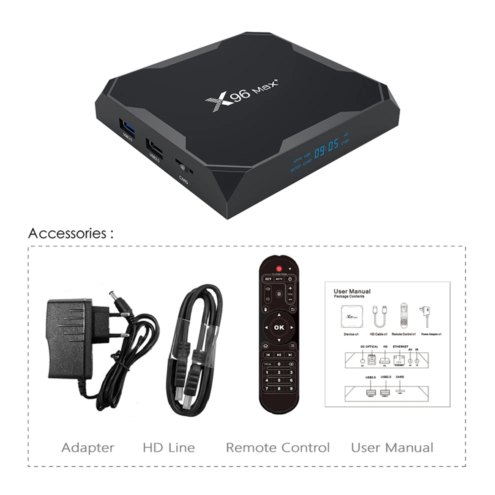 X96 Max Plus Smart TV Box Android9.0 Amlogic S905X3 Quad Core 4GB 32GB 64GB 2.4G&5.0G WIIF BT4.0 1000M 8K HD Set top box Netflix