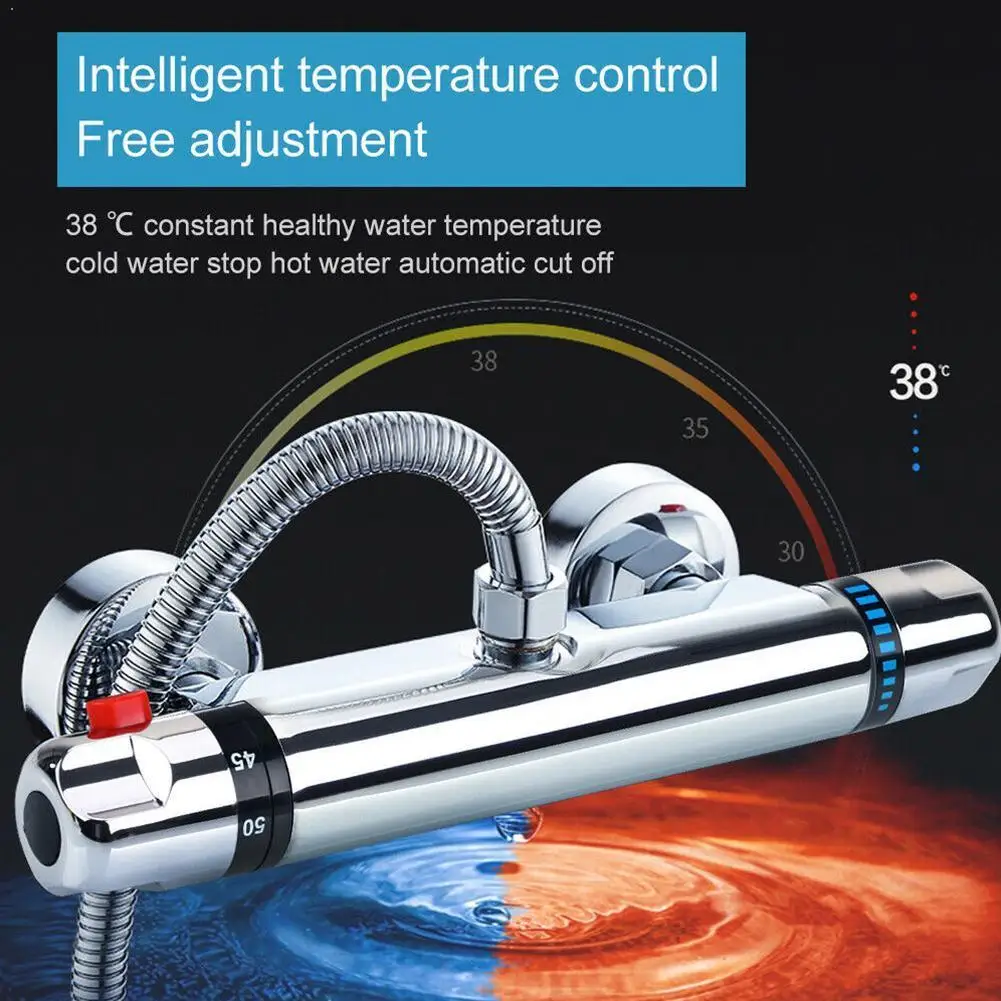 

Thermostatic Exposed Bar Shower Mixer Valve Tap Chrome Bottom Outlet Modern Accessories 1/2" Bathroom O2M5