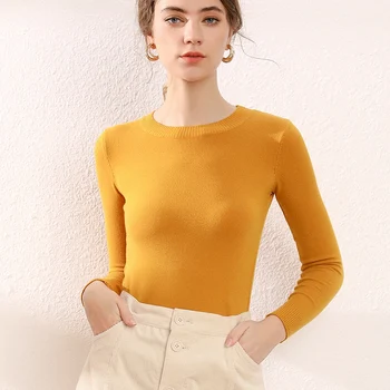 

autumn winter tops for women knitted round neck long sleeves warm solid pullover fashion slim sexy jumper sweaters