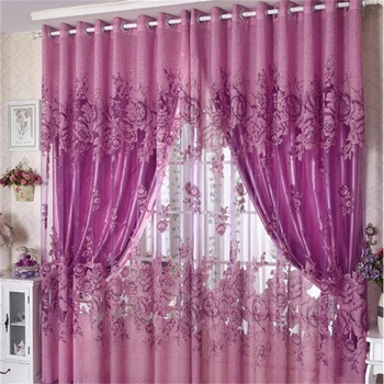

high quality 250*100cm Peony Pattern Voile Curtains for Living Room Window Curtain Tulle Sheer Curtains Cortinas Rideaux