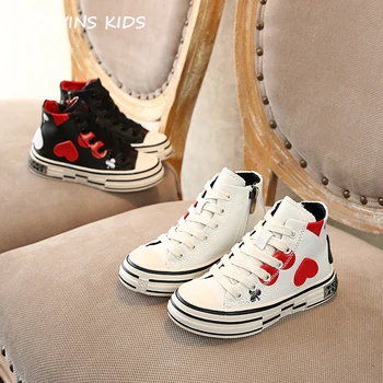 

Kids White Shoes 2019 Autumn Fashion Girls Heart High Top Shoes Boys Sneakers Children Casual Running Sports Trainers FH2491