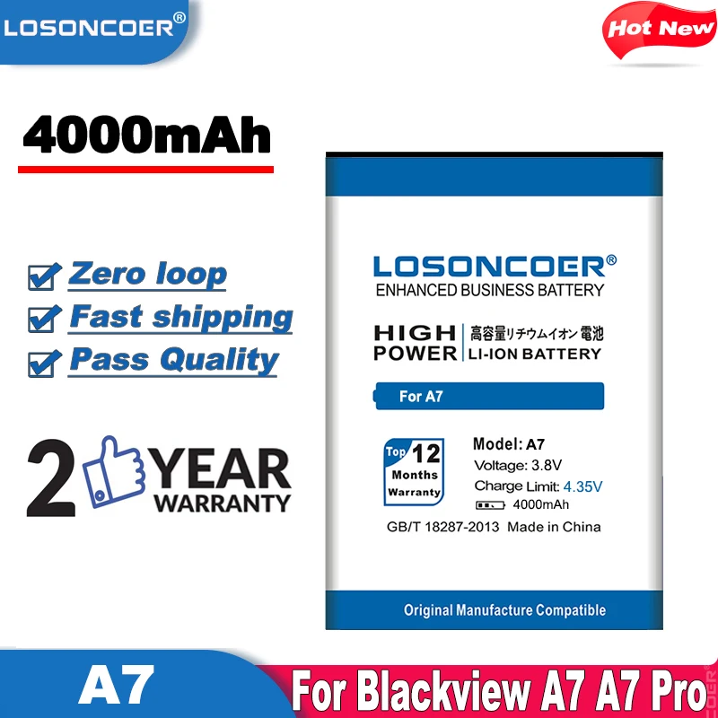 Аккумулятор LOSONCOER A7 4000 мАч для Blackview Pro высококачественный аккумулятор смартфона |