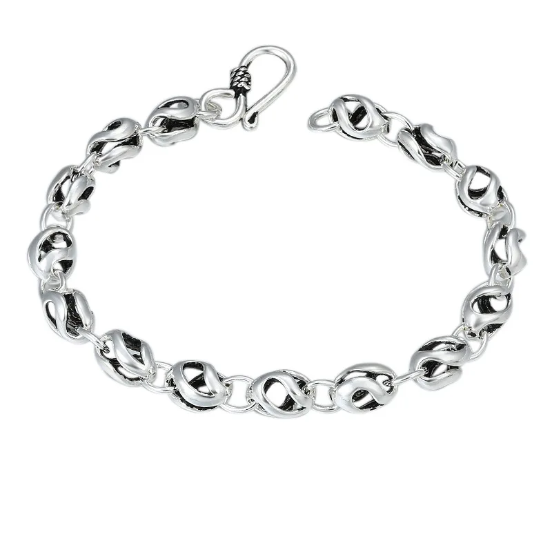 925 пробы, серебряная цепочка на запястье, украшение, тайское серебро, полый круглый модный браслет для мужчин и женщин, персонализированные ювелирные изделия