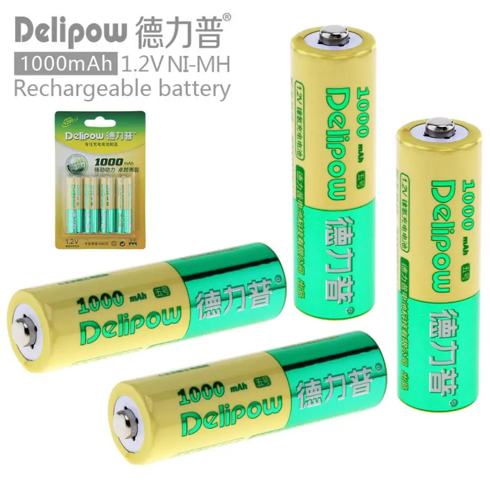 

Delipow 4pcs AA 1.2V 1000mAh Ni-Mh LSD Rechargeable Battery with Safety Relief Valve for Toys /Game /MP3 /PDA /Toys /CD WALKMAN
