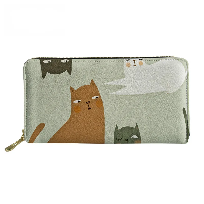 

THIKIN Cute Cat Cartoon Printed Women's Long Wallet Illustration PU Leather Women Wallet Female Custom Zipper Wallet Monederos