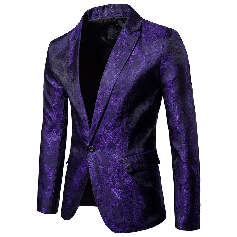Фиолетовый позолоченный костюм с узором пейсли на одной пуговице(пиджак+ брюки), мужские, вечерние смокинги для сцены, свадьбы, Мужской Блейзер, Terno Masculino, 2XL - Цвет: purple-jacket