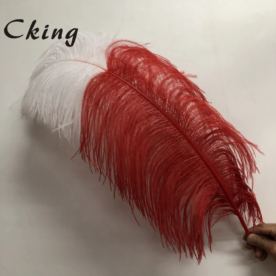 Cking two tone Ostrich feathers 55-60cm long real ostrich wedding feather red+white tips party hotel home decorations
