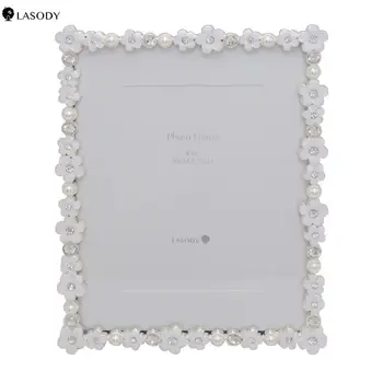 

Flower Picture Frame Silver plate with Enamel and Crystals, 4x6 Blossom Desk-top Photo Frame