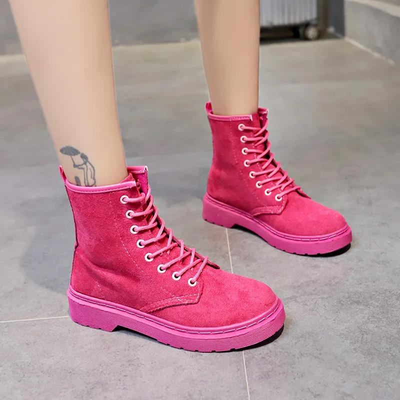 

2019 Autumn & Winter New Style Martin Boots Female Pink Lace-up Students Versatile Europe And America Short Boots Women's