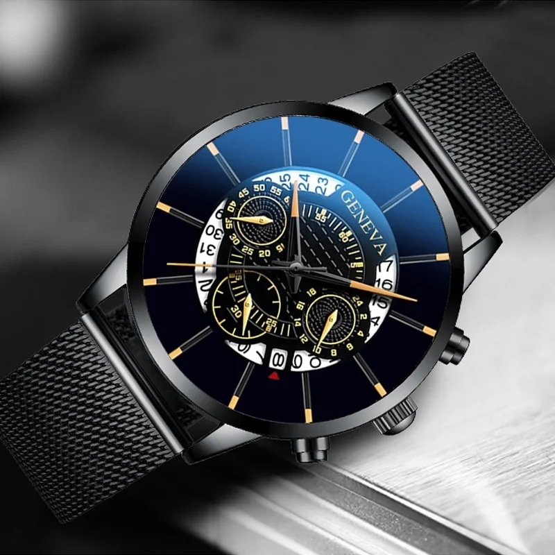 Geneva, новые модные мужские часы с нержавеющей сталью, Топ бренд, роскошные спортивные кварцевые часы с хронографом, мужские часы