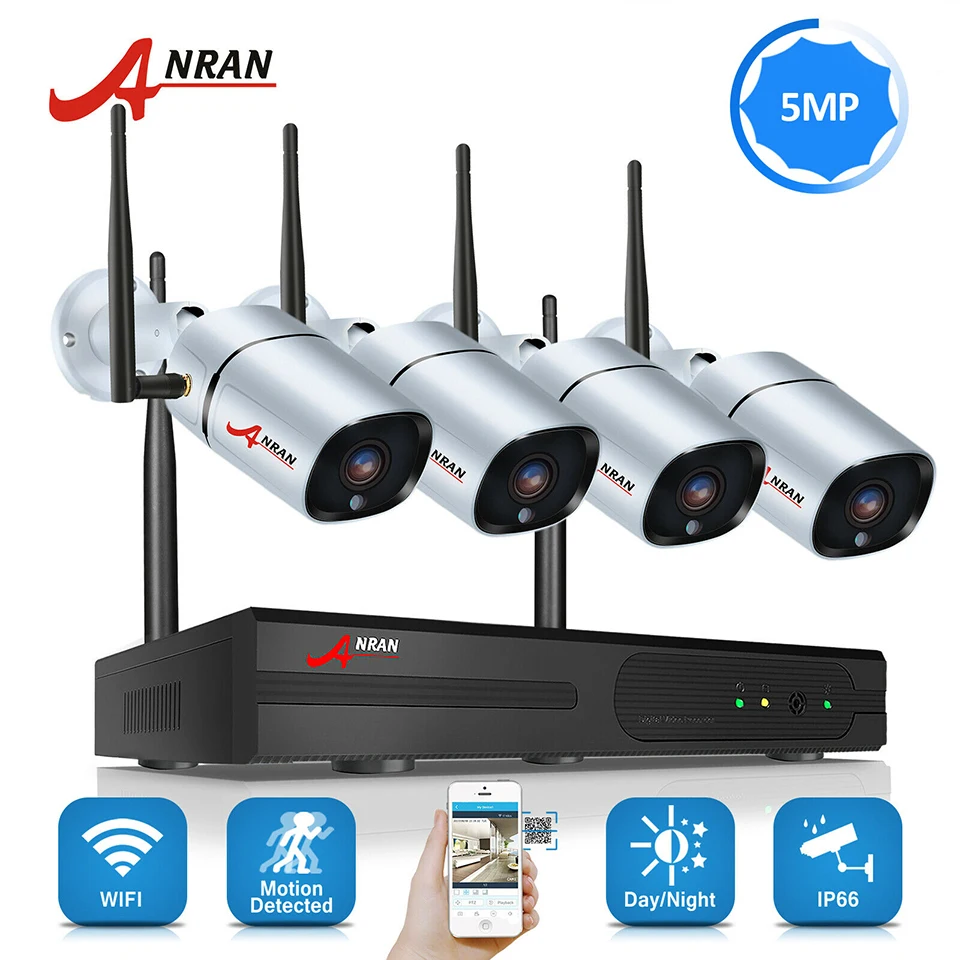 

ANRAN HD 5MP 4CH WIFI NVR H.265 IP Security System 1944P Outdoor Waterproof 36IR Wireless CCTV Surveillance Kit 1/2/3TB HDD