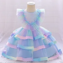 Princess Blue Girl Dress Pageant Party Tutu  Birthday Chidlren Clothes Flower Girls For Wedding Little Girl Kids Dresses Clothes