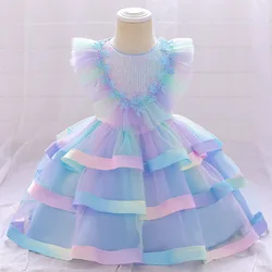 Princess Blue Girl Dress Pageant Party Tutu  Birthday Chidlren Clothes Flower Girls For Wedding Little Girl Kids Dresses Clothes