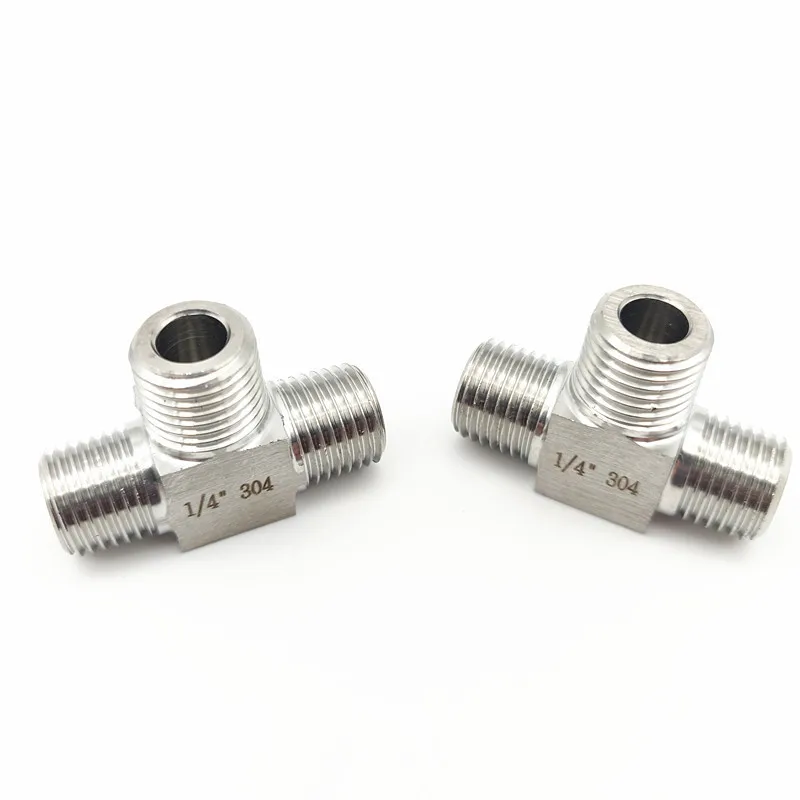 

2PCS Tee 3 Way 304 Stainless Steel Pipe Fitting Connector Adapter Equal 1/4" BSP male Threaded Max Pressure 2.5 Mpa