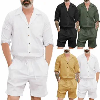 

Local stock Men's Short One Piece Romper Sleeve Street Casual Cargo Pants Jumpsuit Overalls