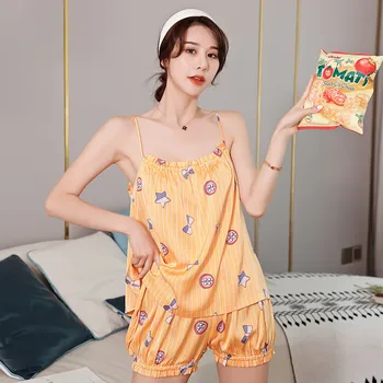 

Sleeveless Pajamas Suit Womens Negligee Suspender Top Short Pants Nightgown Sleep Set Summer Nighty Robes Sleepwear Sleepshirts