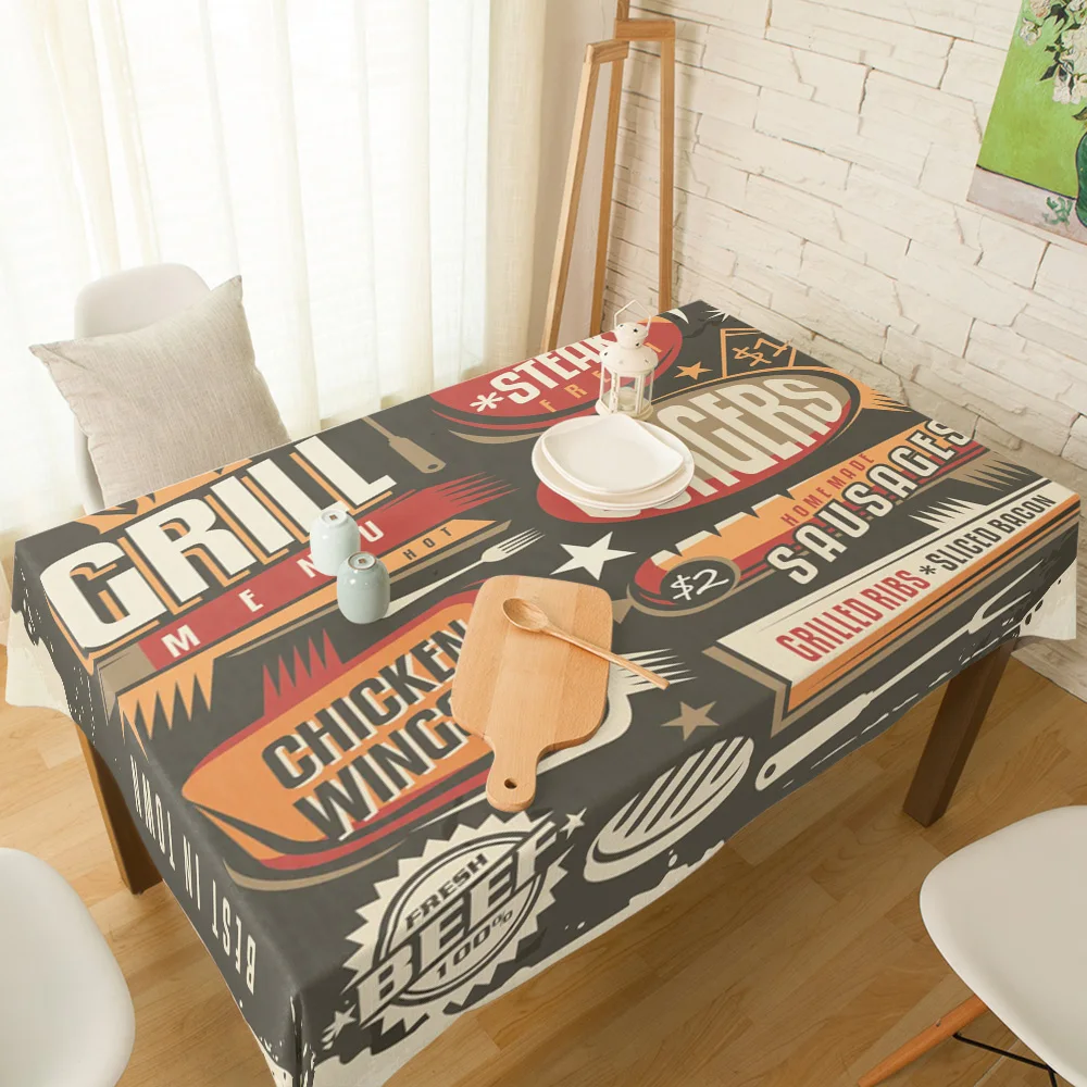 Menu Retro Restaurant Poster Tablecloth Linen Cotton Table Cloth Spandex Elastic Dining Chair Slipcover Kitchen Cover | Дом и сад
