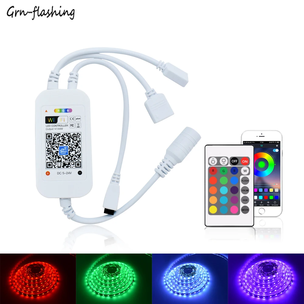 

LED RGB Strip Smart Music Controller 24Keys Dual-wire 6-Channel Bluetooth Wireless Controller Supports Magic Home Pro Alexa