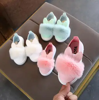 

baby fur shoes girls rabbit ears furry princess shoes Fur Sneaker Girls Cute Bunny Soft Anti-slip Single Sport Shoes Sneakers