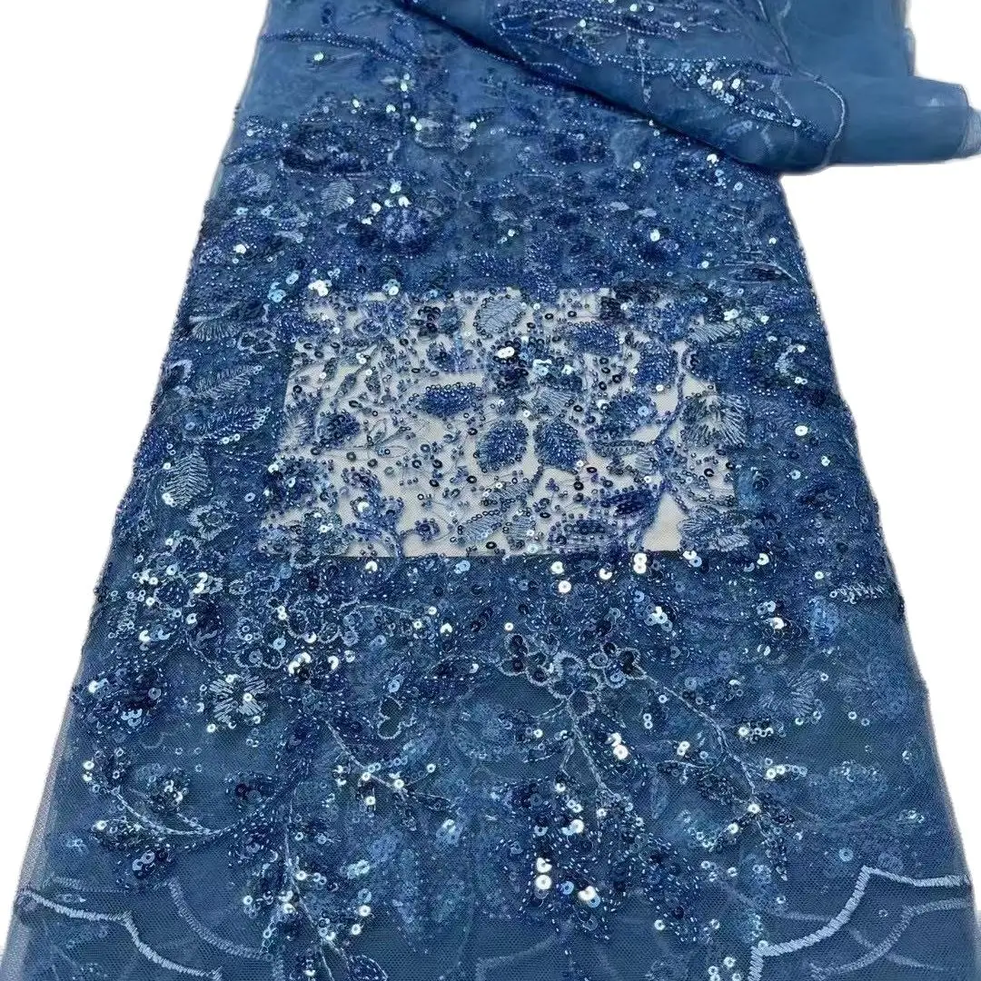 

Latest African Sequins Lace Fabric 2021 High Quality Lace Material French Nigerian Lace Fabrics For Women Party Sewing