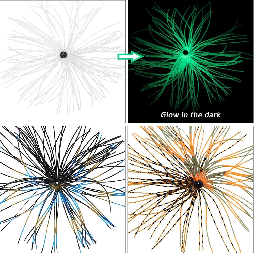 Silicone Jig Skirts Fishing DIY Rubber Fishing Jig Lures, 12/24 Bundles 50  Strands Spinnerbaits Replacement Fishing Skirts Multiple Color Spoon Blade