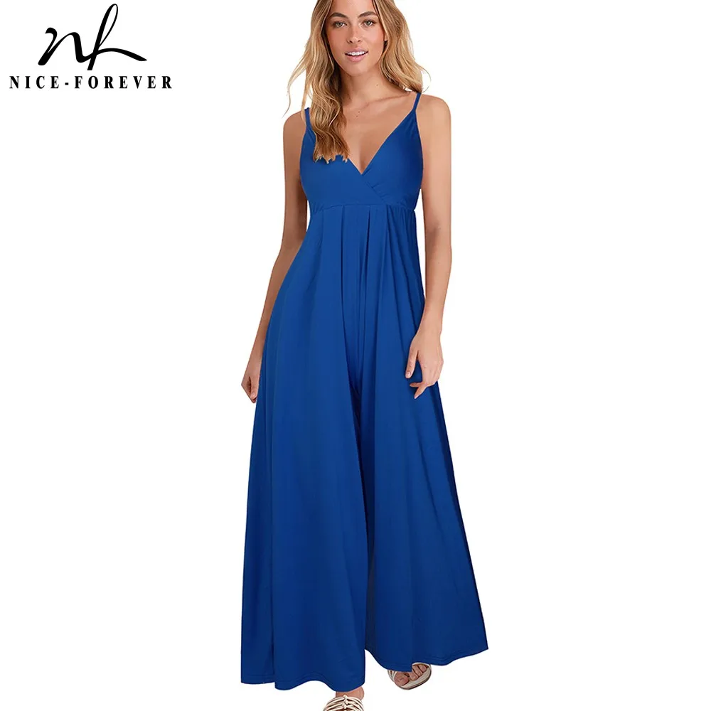 

Nice-forever Casual Sexy V Neck Empire Loose Playsuits Summer Solid Color Women Jumpsuits Romper 357