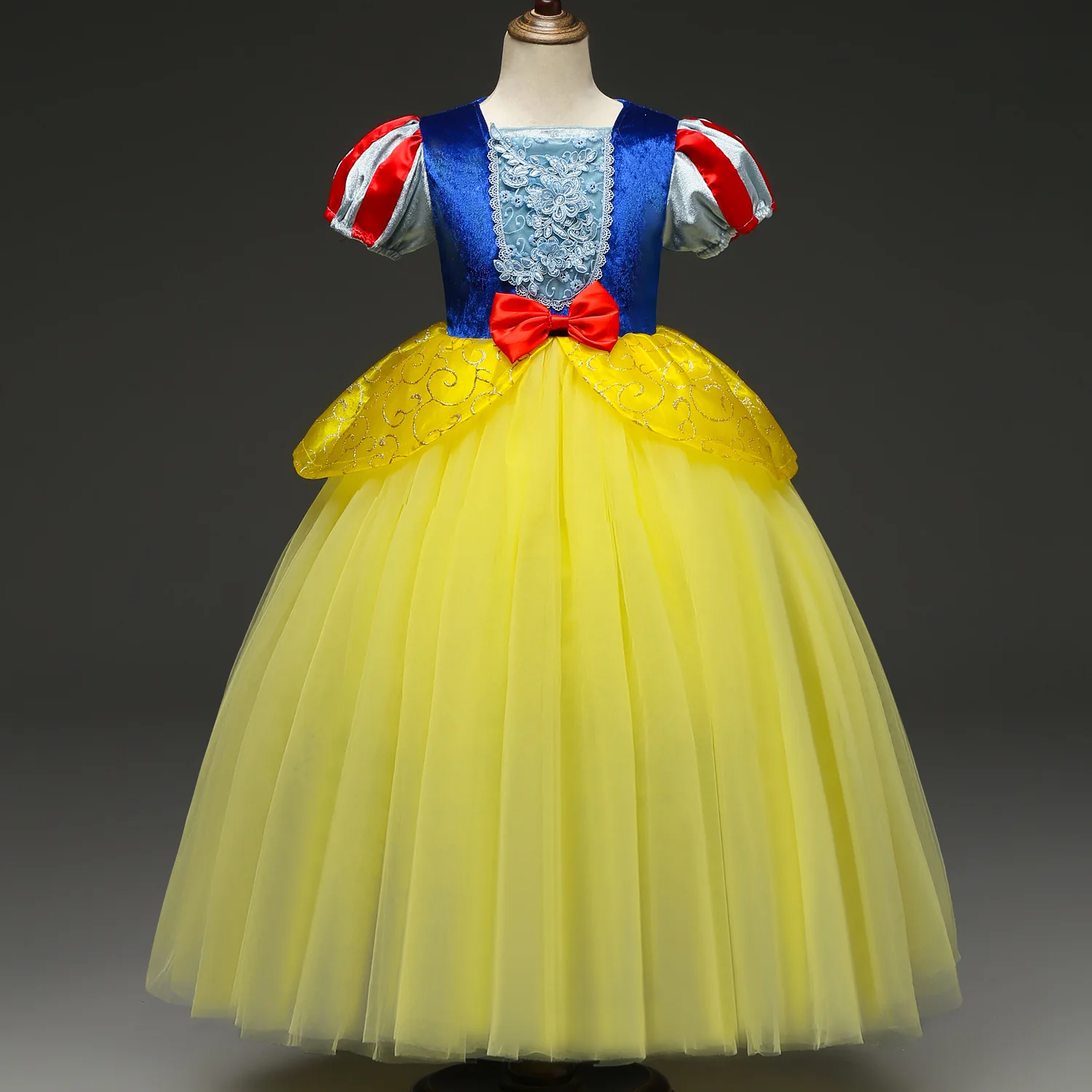 

2019 Halloween Kids Party Costume Clothes Children Girls Show Dress Snow White Dress Mesh Puff Sleeves Princess Dress