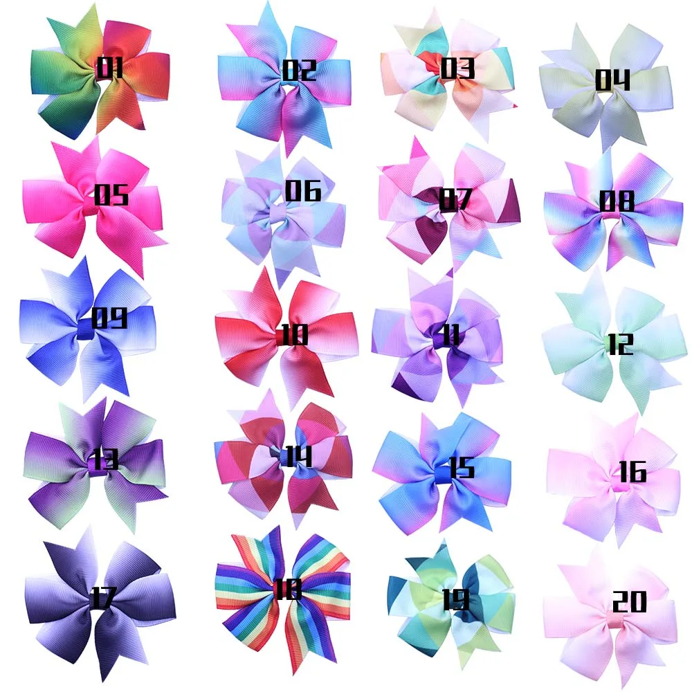 

40pcs 3'' Grosgrain Ribbon Boutique Hair Bows WITH Clips no clips Pinwheel Rainbows Bow For Girls Kids Hairbow Hair Accessories