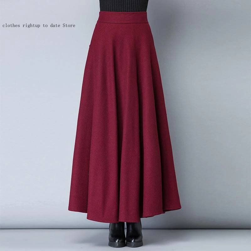 acampanadas de lana para mujer, faldas largas de cintura alta, cálidas y gruesas, Estilo Vintage, de talla grande, para Otoño e Invierno| -