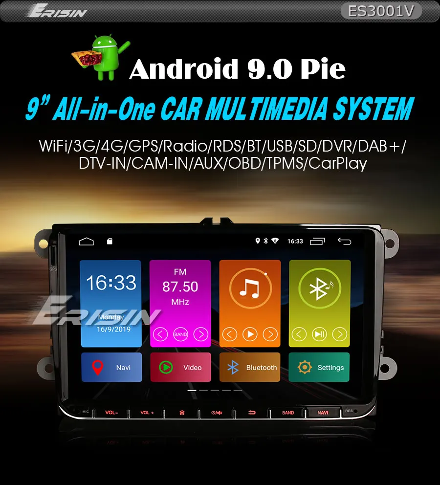 Erisin ES3001V DSP Carplay Android 9,0 Автомобильная магнитола стерео для VW Passat CC Polo Golf Tiguan 9 дюймов gps wifi Автомобильный мультимедийный RDS