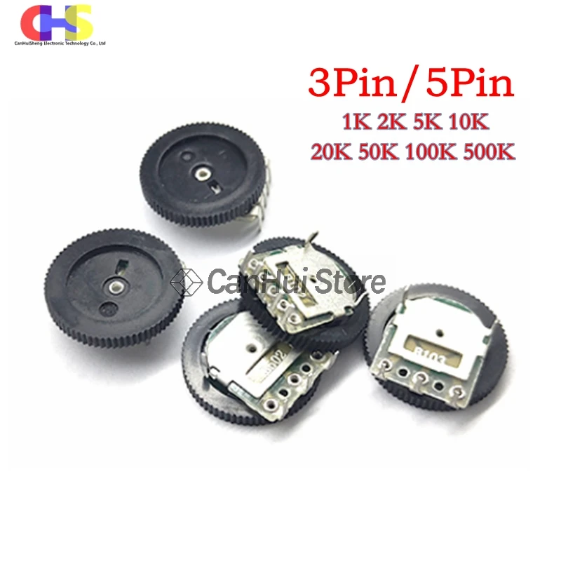 10pcs Double Gear Wheel Volume tuning potentiometer B102 B103 B203 B503 B104 1K 10K 20K 50K 3Pin 5Pin 16*2mm Dial Potentiometer |