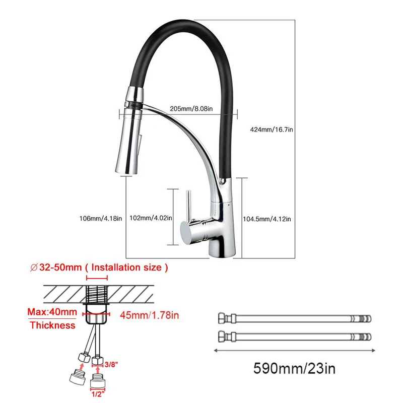 Gavaer faucets rubber design chrome mixer tap Taps Single Handle Pull Down Deck Sinks Faucet Rotating Modern Kitchen Faucet