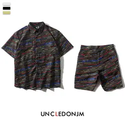 UNCLEDONJM комплект из 2 предметов Мужская мода с буквенным принтом короткий рукав свободная рубашка и эластичный шнурок на талии шорты A11/A12