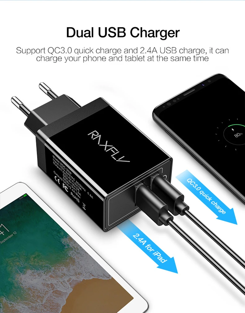 30 Вт USB зарядное устройство Quick Charge 3,0 для samsung S9 S8 Plus два порта телефон зарядное устройство для iPhone huawei Быстрая Зарядка адаптер