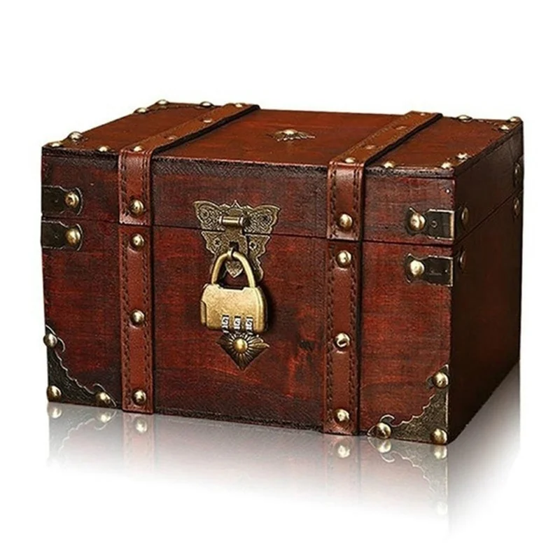 

Retro Treasure Chest with Lock Vintage Wooden Storage Box Antique Style Jewelry Organizer for Wardrobe Jewerly Box Trinket Box