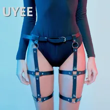 UYEE Для женщин упряжь эротическая подвязка PU подвязки Для женщин сексуальное тело клетка Ремни с обхватом талии и бандаж для ног жгут сексуальное женское белье