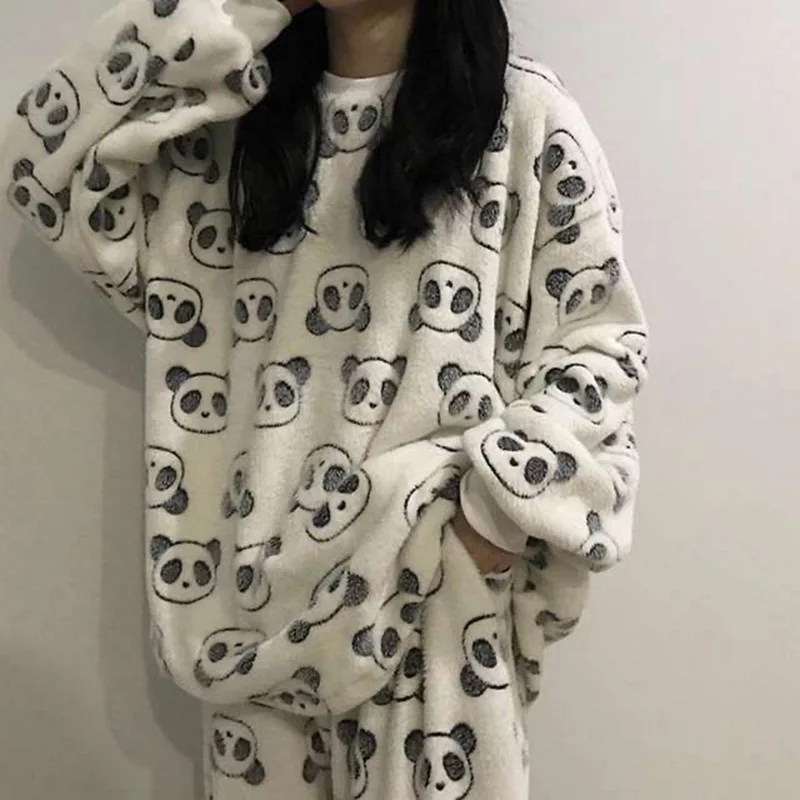 

2020 Autumn Winter Warm Flannel Women Pyjamas Sets Thick Coral Velvet Long Sleeve Cartoon Sleepwear Flannel Pajamas Set Girl