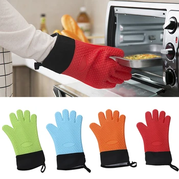 

2pcs Heat Resistant Silicone Glove Thick BBQ Grill Gloves Kitchen Waterproof Oven Cooking Mitts Grill Baking Gloves