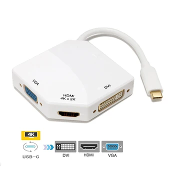 

USB-C to HDMI VGA DVI Multiport Adapter Type-C HDMI 4K 3-in-1 Multifunction Cable Converter SP99