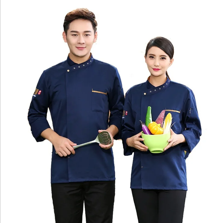 Blue top Шеф-повара Униформа Вышивка крутой короткий рукав шеф-повара куртка оптовый Пользовательский логотип Рабочие Рубашки еда обслуживание столовая кухонная униформа - Цвет: Blue top