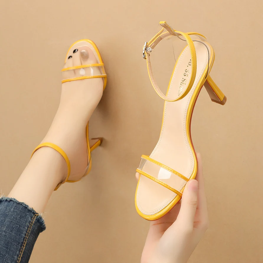 

Прозрачные тапочки из ПВХ; Пикантные женские туфли на высоком каблуке с открытым носком и кристаллами; Повседневные Элегантные модельные туфли